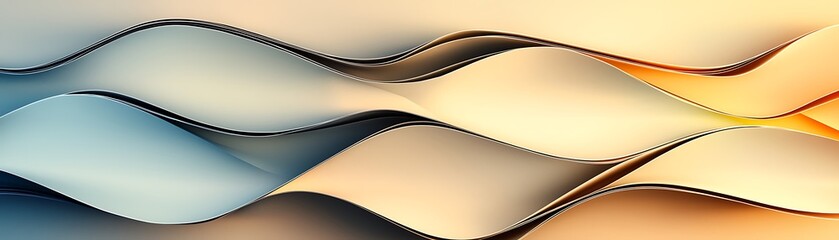 Poster - Abstract Waves in Soft Tones of Blue, Cream, and Orange Creating a Flowing and Serene Background for Design Projects