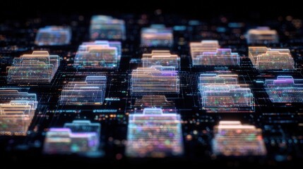 Poster - abstract network grid with files and folders, futuristic software interface, digital document manage