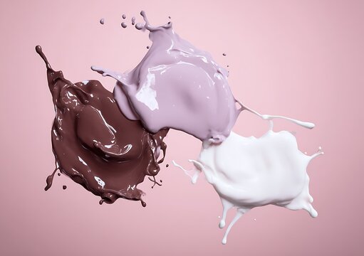 Three splashes of color on pink
