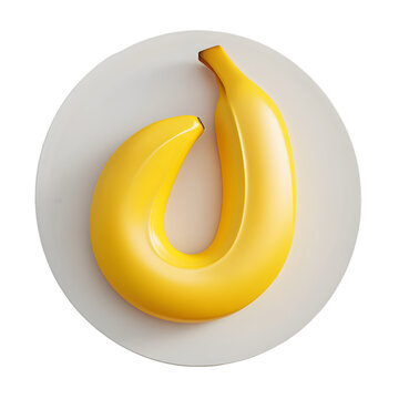A stylized banana on a white plate.