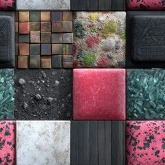 Poster - seamless collection features variety of textures made from recycled materials, perfect for backgrounds in design projects generative ai