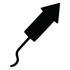 Poster - A simple black silhouette of a firework rocket with a pointed head and a curved tail design element on transparent background