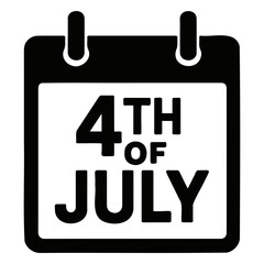 Poster - Black and white calendar icon showing the date of fourth of july independence day holiday celebration on transparent background