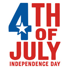 Poster - Fourth of july celebration graphic with red and blue text and a white star design element on transparent background