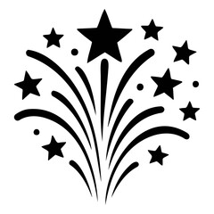 Poster - A black and white illustration of a starburst with stars and curved lines emanating upwards on transparent background