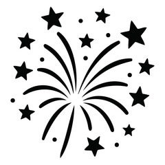 Poster - Illustration of a firework burst with radiating lines and scattered stars and small dots around it on transparent background