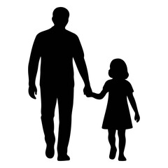 Poster - Silhouette of a father holding his daughter's hand while walking together in a simple design on transparent background