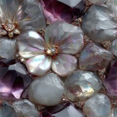 Poster - seamless texture intricate patterns of jewelry featuring stunning floral elements made from iridescent stones are designed for backgrounds. ideal artistic projects and design work generative ai