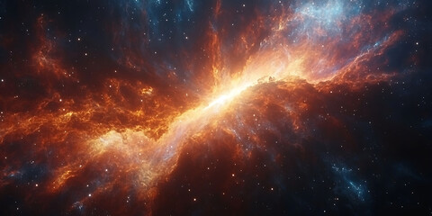 Wall Mural - majestic cosmic nebula featuring fiery orange clouds amidst countless stars against dark backdrop in