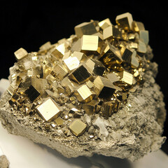 Aufkleber - Close-up view of sparkling pyrite crystals on rock surface Generative AI
