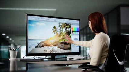 Poster - Graphic Designer Woman Creates Art In Office