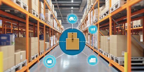 Aufkleber - Smart warehouse technology optimizing logistics processes Generative AI