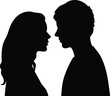 © MD RAYHAN MOLLAH - Silhouette of man and woman standing face to face in profile view on white background