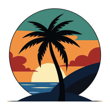 palm tree colorful vector icon on the beach
