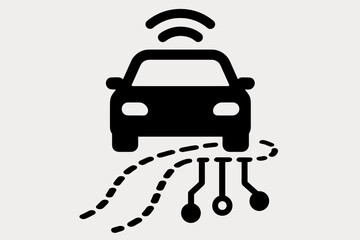 Fototapete - Simple Black Line Autonomous Car Front View with Sensor Icon