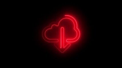 Aufkleber - Cloud computing glowing neon Downloading icon animation on black background