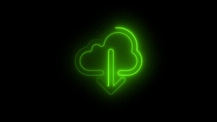 Aufkleber - Cloud computing glowing neon Downloading icon animation on black background