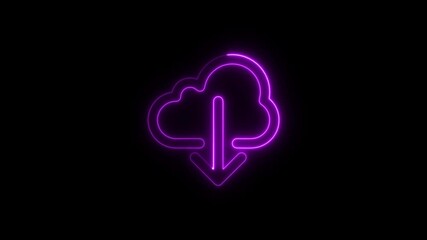 Aufkleber - Cloud computing glowing neon Downloading icon animation on black background