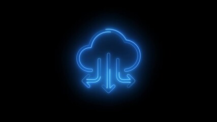 Aufkleber - Glowing neon line Cloud file upload with loading bar icon animation on black background. Upload loading process icon animation