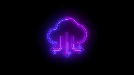 Aufkleber - Glowing neon line Cloud file upload with loading bar icon animation on black background. Upload loading process icon animation