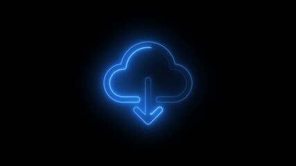 Aufkleber - Glowing neon line Cloud file icon animation on black background.