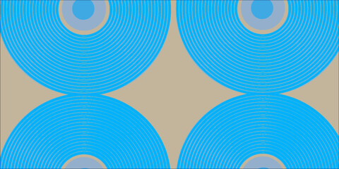 Aufkleber - circle patterns on a beige background, creating a hypnotic and symmetrical visual effect.Abstract design with two blue concentric