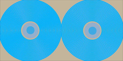 Aufkleber - Abstract design with two blue concentric circle patterns on a beige background, creating a hypnotic and symmetrical visual effect.