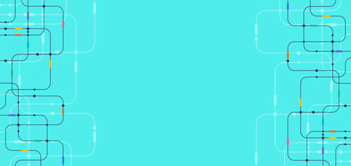 Poster - Abstract circuit network background with colorful lines and nodes on blue backdrop