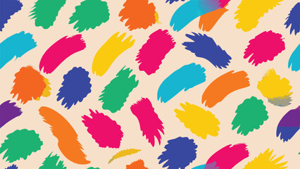 Poster - Abstract colorful paint brush strokes on light beige background pattern blue
