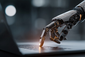 Aufkleber - A robotic hand is touching a keyboard