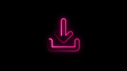 Aufkleber - glowing neon animation of download icon arrow icon. on black background