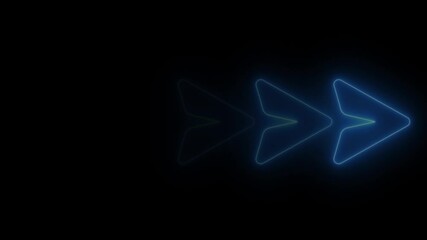 Aufkleber - Abstract glowing neon arrow loading animation. Neon arrow animation on black background. Arrow Loop animation direction concept