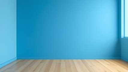 Poster - Bright blue room with wooden floor and window interior empty