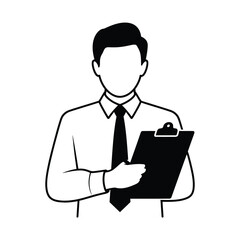 Poster - Stylized illustration of a man in a shirt and tie holding a clipboard