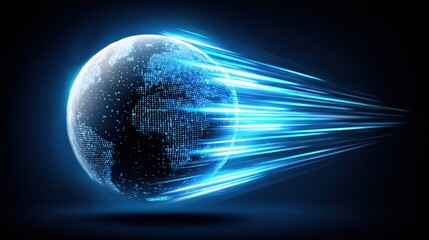 Fototapete - Glowing Blue Globe with Dynamic Lines Against Dark Background