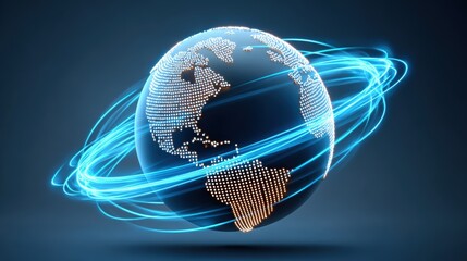 Fototapete - Glowing Blue Globe with Lines and Dots on Dark Background