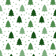 Wall Mural - Christmas trees seamless pattern.Repeat pattern with green pine tree isolated on white background.Vector graphic illustration background wallpaper.