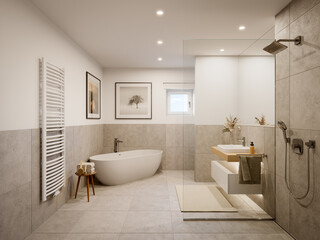 Poster - 3D Rendering of a modern bathroom interior.