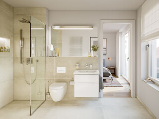 Poster - 3D Rendering of a modern bathroom interior.