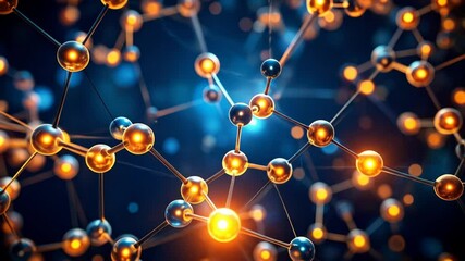 Fototapete - Abstract Molecular Structure With Spherical Atoms And Glowing Connections On Dark Blue Background