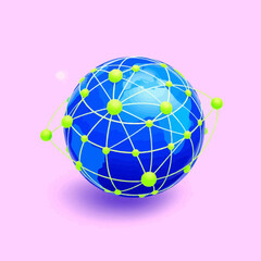 Poster - Abstract colorful network background with connected spheres illustrating a molecular science and technology concept