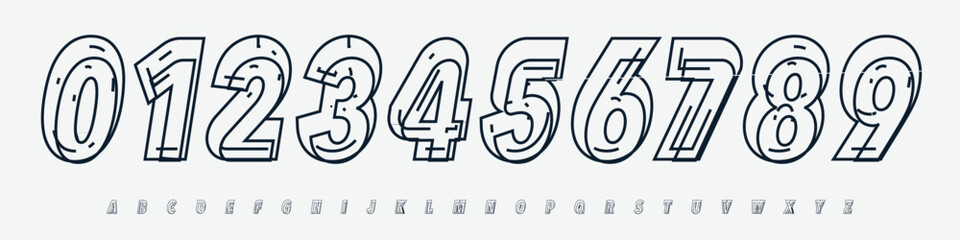 Poster - Font Logo Numbers Numeric Alphabet Typography Design Vector Type Typeface. Hand-drawn sketch digits with dynamic outline, for STEM, school merch, logic games, youth branding, fun scoreboard identity.