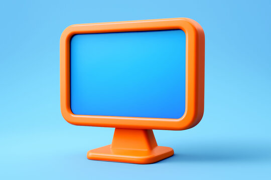 Modern orange screen display with blue screen on a light blue background