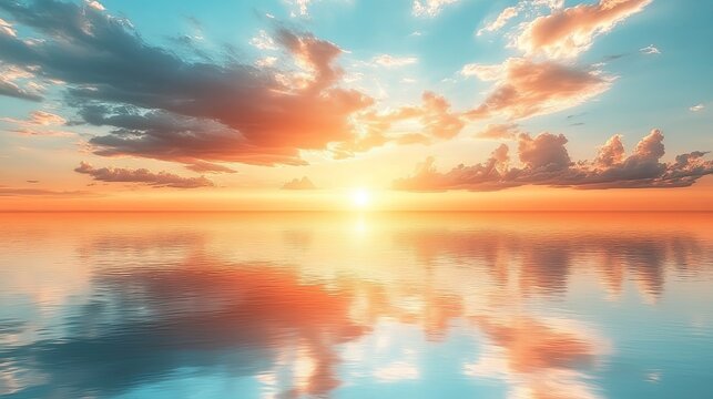 Digital fluid gradient of sky blue fading into orange tones, smooth and glossy with light reflection