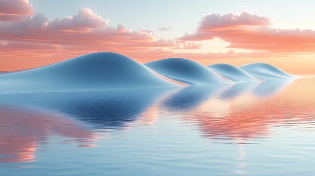 Digital fluid gradient of sky blue fading into orange tones, smooth and glossy with light reflection