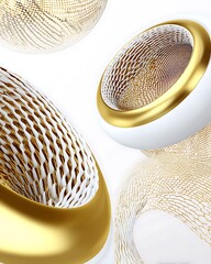 Aufkleber - Abstract golden white metallic geometric forms