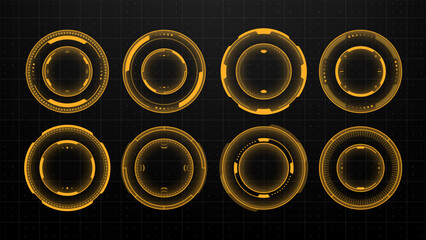 Aufkleber - Set of yellow hud circles with different shapes for ui and ux design. Futuristic callout vector illustration with digital elements.