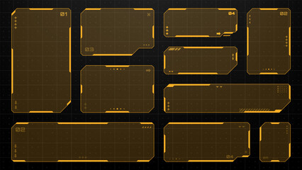 Aufkleber - Set of orange hud frames or vector graphic futuristic screens. Digital display interface design for game or app.