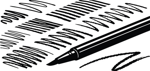 Poster - Marker with various handdrawn strokes lines on background showing different textures patterns