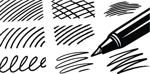 Poster - Handdrawn pen strokes patterns with a pen on background lines